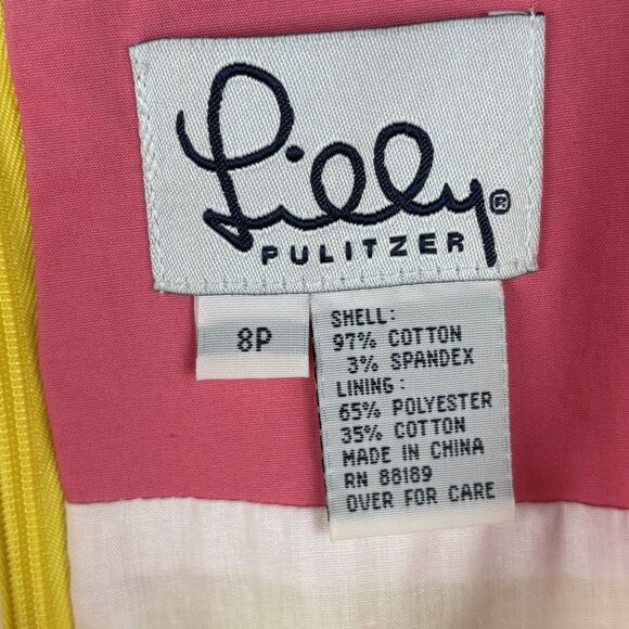 Lilly Pulitzer Spider Monkey Shift Mini Dress Size 8P Pink Yellow Sleeveless Zip - Picture 3 of 9